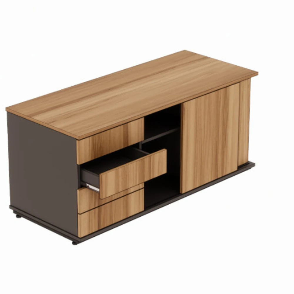 Armário credenza com 4 gavetas e nicho para CPU com porta de correr Level